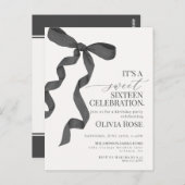 Zwarte strik Sweet Sixteen verjaardagsfeest uitnod Briefkaart (Voorkant / Achterkant)