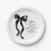 Zwarte strik trouwfeest bruidsfeest papieren bordje (Voorkant)