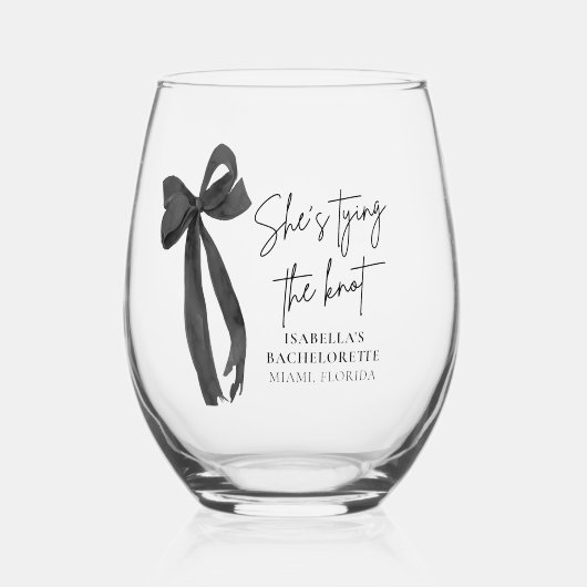 Zwarte Strik Vrijgezellenfeest: Zij Krijgt de Knoo Wijnglas Zonder Voet (Voorkant)