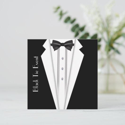 Zwarte strik witte smoking formele uitnodiging (Staand voorkant)