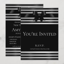 Zwarte strik witte strepen Nieuwjaarsuitnodiging