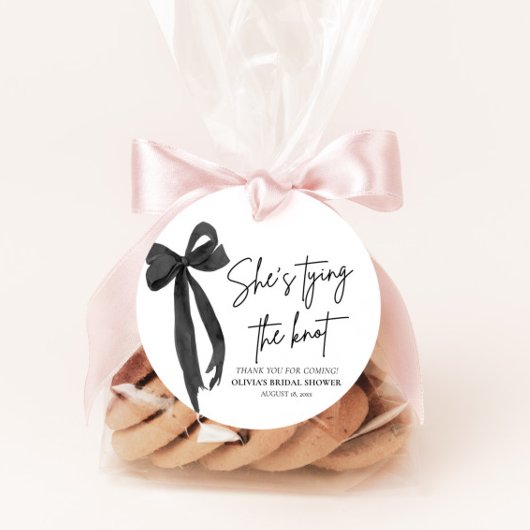 Zwarte strik ze knoopt de knoop bruidsfeest bedankjes labels