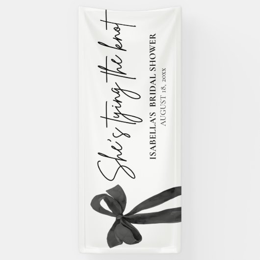 Zwarte strik zij knoopt de knoop bruids douche spandoek (Verticaal)