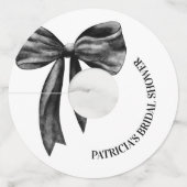 Zwarte strik zij knoopt de knoop bruids douche wijnglaslabel (Achterkant)