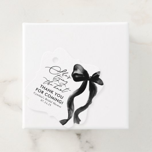 Zwarte Strik Zij Knoopt de Knoop Bruidsfeest Bedankjes Labels (In situ)