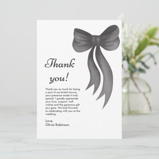 Zwarte strik zij knoopt de knoop bruidsfeest bedankkaart (Staand voorkant)