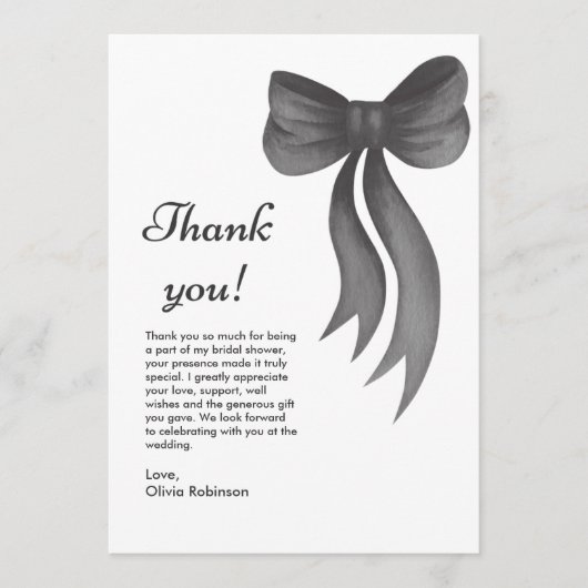 Zwarte strik zij knoopt de knoop bruidsfeest bedankkaart (Voorkant)