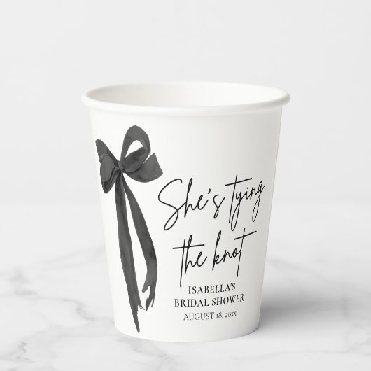 Zwarte strik zij knoopt de knoop bruidsfeest papieren bekers (Achterkant)
