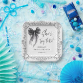 Zwarte Strik Zij Knoopt de Knoop Bruidsfeest Papieren Bordje (Feest)