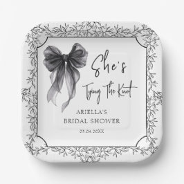 Zwarte Strik Zij Knoopt de Knoop Bruidsfeest Papieren Bordje