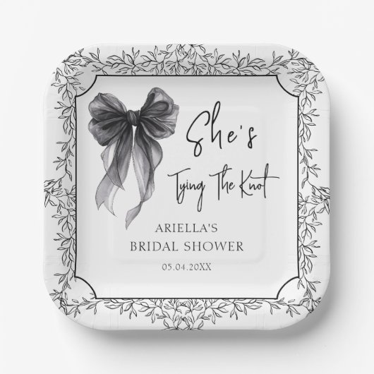 Zwarte Strik Zij Knoopt de Knoop Bruidsfeest Papieren Bordje (Voorkant)