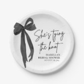 Zwarte Strik Zij Knoopt de Knoop Bruidsfeest Papieren Bordje (Voorkant)