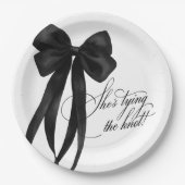 Zwarte strik Zij Knoopt de Knoop Bruidsfeest Papieren Bordje (Voorkant)