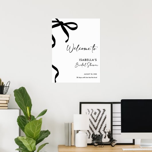 Zwarte Strik Zij Knoopt de Knoop Bruidsfeest Poster (Thuiskantoor)