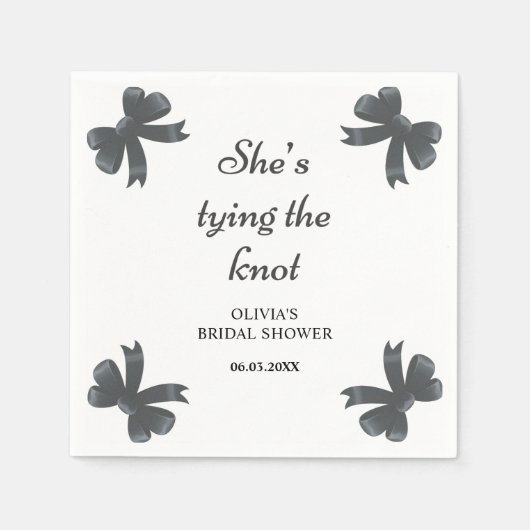 Zwarte Strik Zij Knoopt de Knoop Bruidsfeest Servet (Voorkant)