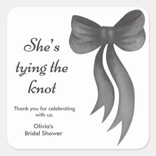 Zwarte Strik Zij Knoopt de Knoop Bruidsontvangst Vierkante Sticker (Voorkant)