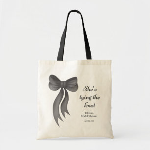 Zwarte Strik Zij Knoopt de Knoop Bruidsuitnodiging Tote Bag