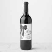 Zwarte Strik Zij Krijgt De Knoop Bruidsfeest Wijn Etiket (Voorkant)