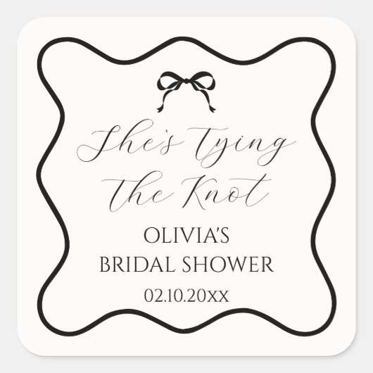 Zwarte strikdoos Bridal Shower Vierkante Sticker (Voorkant)