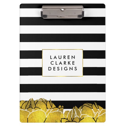 Zwarte strip en gouden pony-klembord klembord (Voorkant)