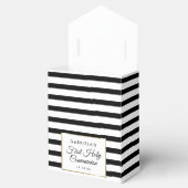 Zwarte Stripe Elegant Gold First Heilige Communie Bedankdoosjes (Geopend)