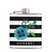 Zwarte Stripe en Blue Floral maatkolf Heupfles (Voorkant)