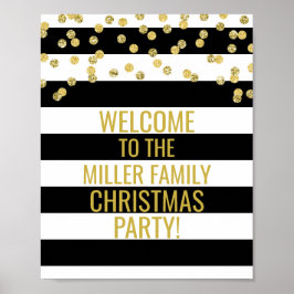 Zwarte Stripe Gold Confetti Welkom kerstfeest Poster