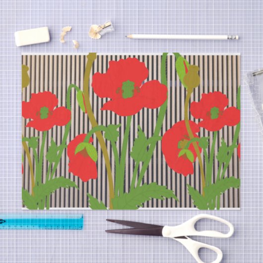 ZWARTE STRIPEN EN RODE POPPIËNTpapier Tissuepapier (Craft)