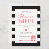 Zwarte Stripes Coral Housewarming Party Kaart (Voorkant)