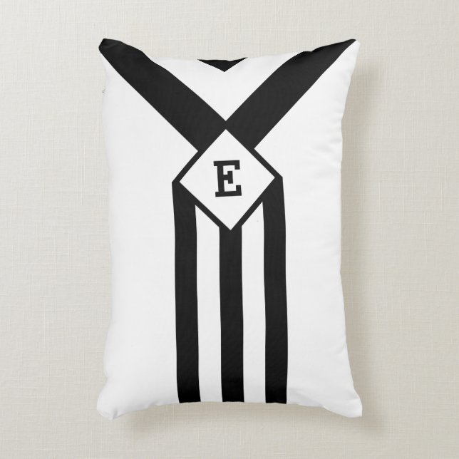 Zwarte Stripes en Chevrons met Monogram op wit Accent Kussen (Voorkant(Verticaal))