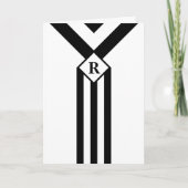 Zwarte Stripes en Chevrons met Monogram op wit Bedankkaart (Voorkant)