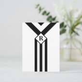 Zwarte Stripes en Chevrons met Monogram op wit Briefkaart (Staand voorkant)