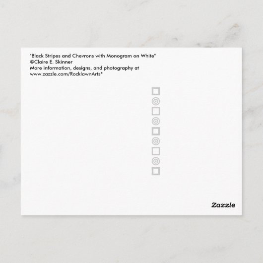 Zwarte Stripes en Chevrons met Monogram op wit Briefkaart (Achterkant)