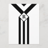 Zwarte Stripes en Chevrons met Monogram op wit Briefkaart (Voorkant)