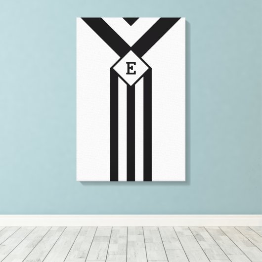 Zwarte Stripes en Chevrons met Monogram op wit Canvas Afdruk (Insitu (Houten vloer))