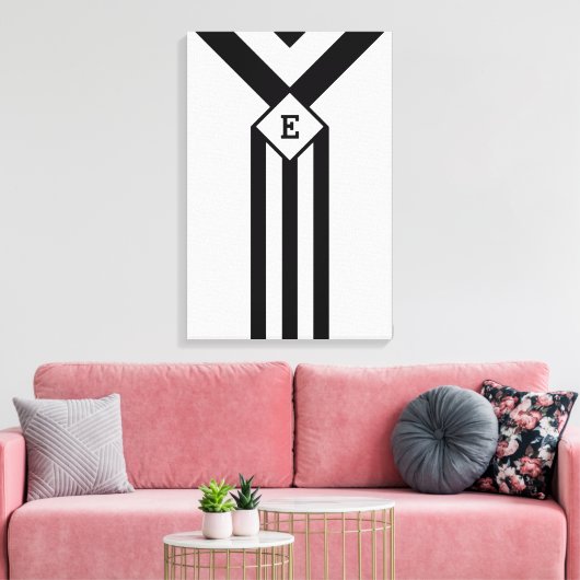 Zwarte Stripes en Chevrons met Monogram op wit Canvas Afdruk (Insitu (Woonkamer))