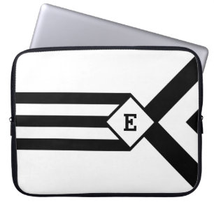 Zwarte Stripes en Chevrons met Monogram op wit Laptop Sleeve