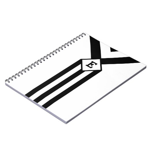 Zwarte Stripes en Chevrons met Monogram op wit Notitieboek (Linkerzijde)