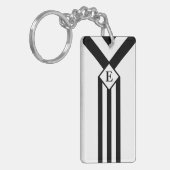 Zwarte Stripes en Chevrons met Monogram op wit Sleutelhanger (Voorkant Links)