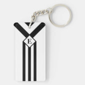 Zwarte Stripes en Chevrons met Monogram op wit Sleutelhanger (achterkant)