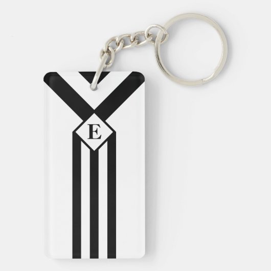 Zwarte Stripes en Chevrons met Monogram op wit Sleutelhanger (achterkant)