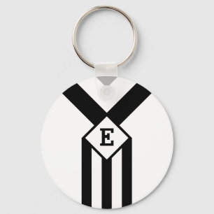 Zwarte Stripes en Chevrons met Monogram op wit Sleutelhanger