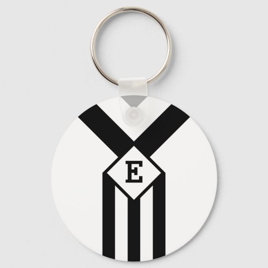 Zwarte Stripes en Chevrons met Monogram op wit Sleutelhanger (Voorkant)