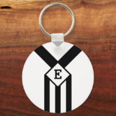 Zwarte Stripes en Chevrons met Monogram op wit Sleutelhanger (Voorkant)
