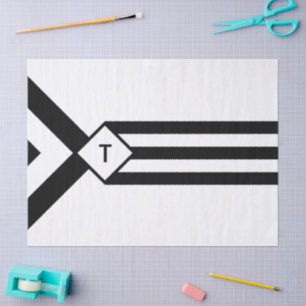 Zwarte Stripes en Chevrons met Monogram op wit Tissuepapier