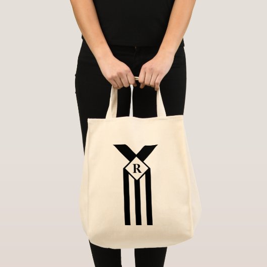Zwarte Stripes en Chevrons met Monogram op wit Tote Bag (Voorkant (product))