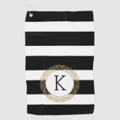 Zwarte Stripes Floral Gold Cirkel Golfhanddoek (Voorkant)