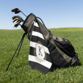 Zwarte Stripes Floral Gold Cirkel Golfhanddoek (Groen)
