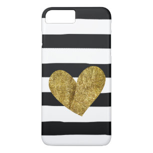 Zwarte Stripes Gold Heart iPhone 8/7 Plus Hoesje