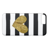 Zwarte Stripes Gold Heart Case-Mate iPhone Case (Achterkant (Horizontaal))